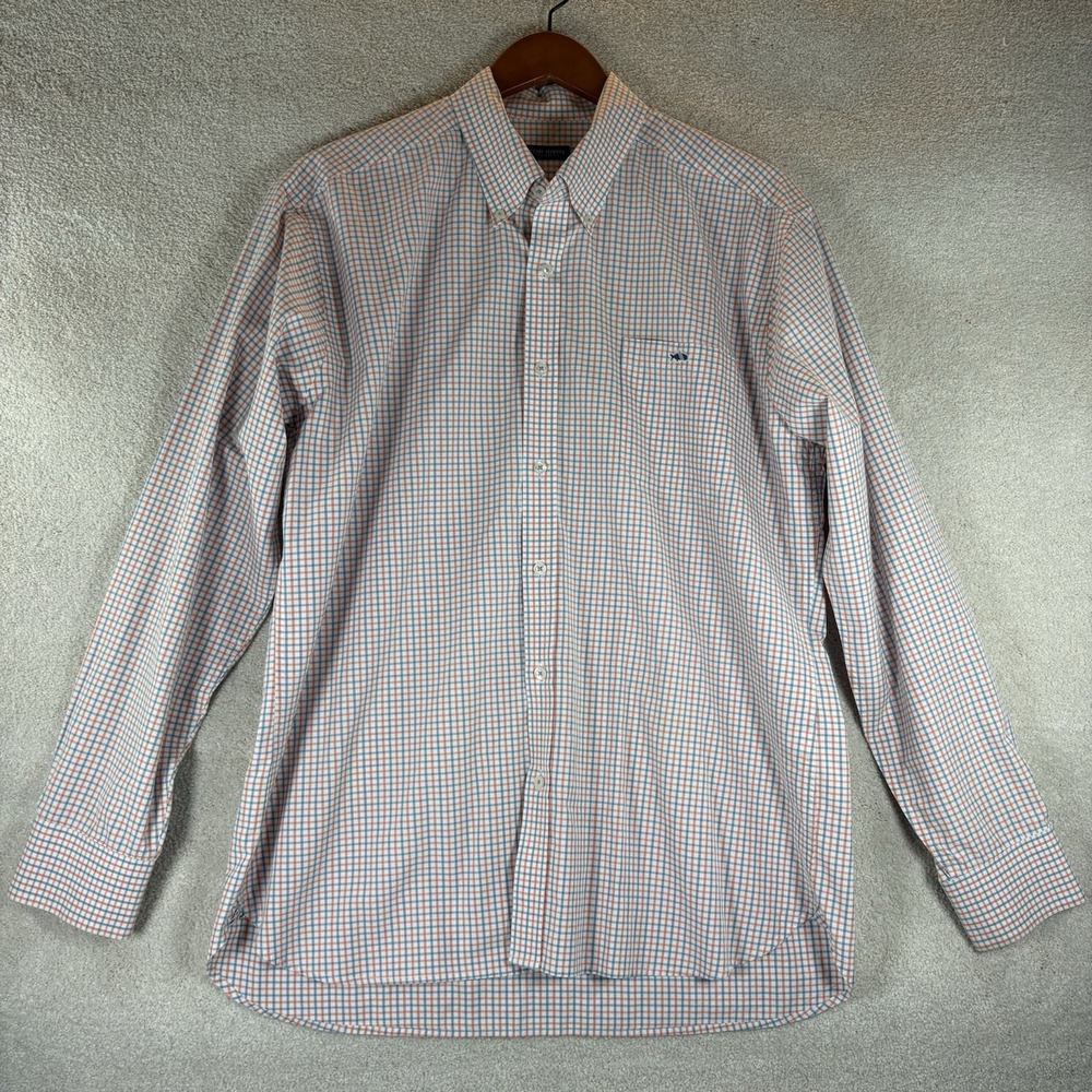 Fish Hippie Shirt Men's tailored fit Micro check button-down Orange Blue Size XL